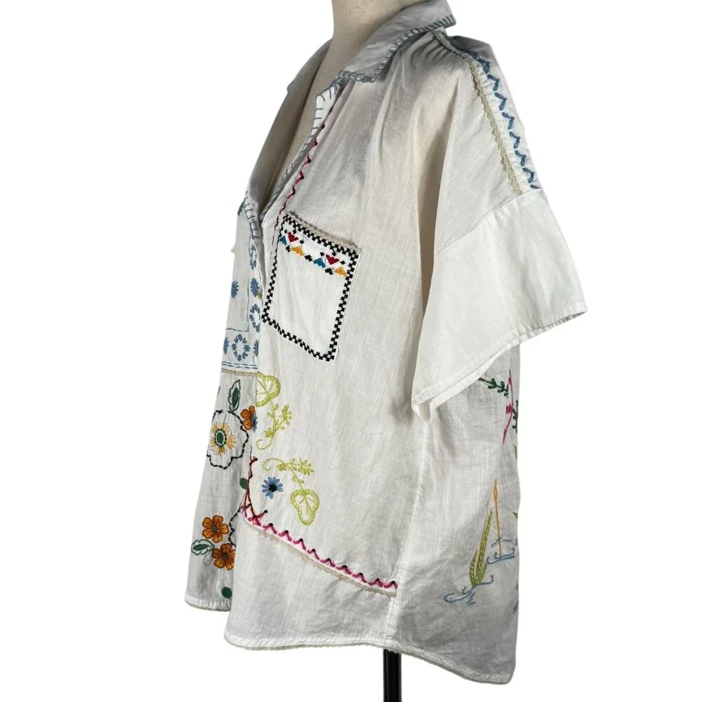 Pilcro Anthropologie Cotton Relaxed Fit Embroidered Blouse Size Medium - Picture 2 of 16